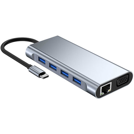 CAMVATE adaptador multipuerto USB-C 11 en 1 plata 100W PD HDMI VGA