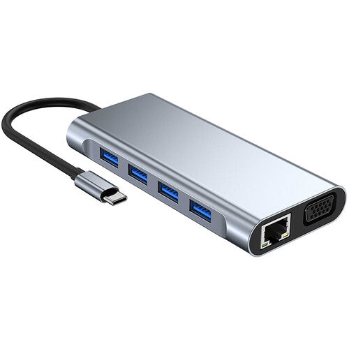 CAMVATE adaptador multipuerto USB-C 11 en 1 plata 100W PD HDMI VGA