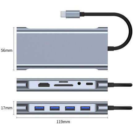 CAMVATE adaptador multipuerto USB-C 11 en 1 plata 100W PD HDMI VGA