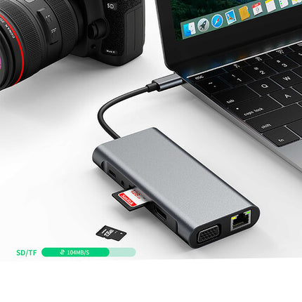 CAMVATE adaptador multipuerto USB-C 11 en 1 plata 100W PD HDMI VGA