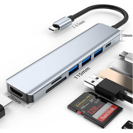 CAMVATE Adaptador USB-C 7 en 1 Plata HDMI 4K 87W USB Power Delivery