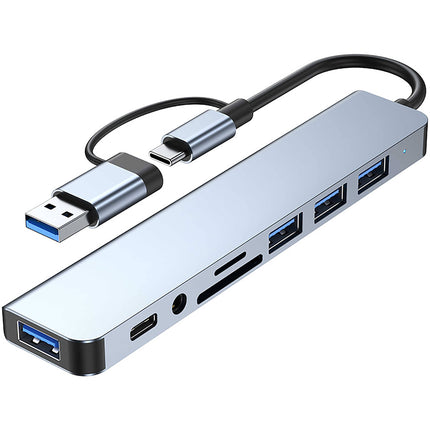 CAMVATE Estación de Acoplamiento USB 8 en 1 Plata con 3 Puerto USB-A y Ranuras SD