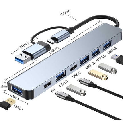 CAMVATE Adaptador Multipuerto USB-C 7 en 1 Plata USB 3.2 Gen 1 USB 2.0 y Power Delivery 5W