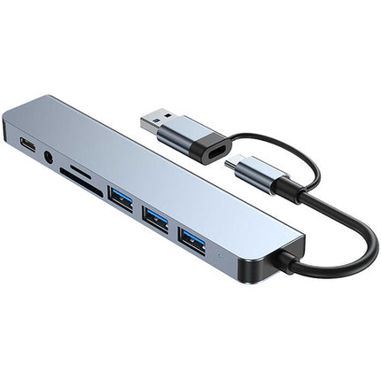 CAMVATE Estación de Acoplamiento USB 8 en 1 Plata con 3 Puerto USB-A y Ranuras SD