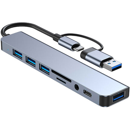 CAMVATE Estación de Acoplamiento USB 8 en 1 Plata con 3 Puerto USB-A y Ranuras SD