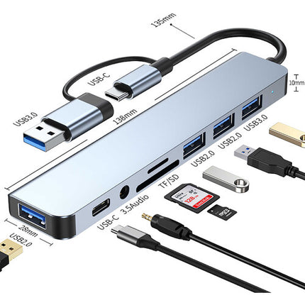 CAMVATE Estación de Acoplamiento USB 8 en 1 Plata con 3 Puerto USB-A y Ranuras SD