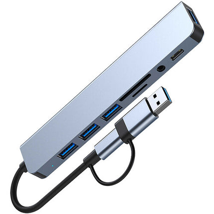 CAMVATE Estación de Acoplamiento USB 8 en 1 Plata con 3 Puerto USB-A y Ranuras SD