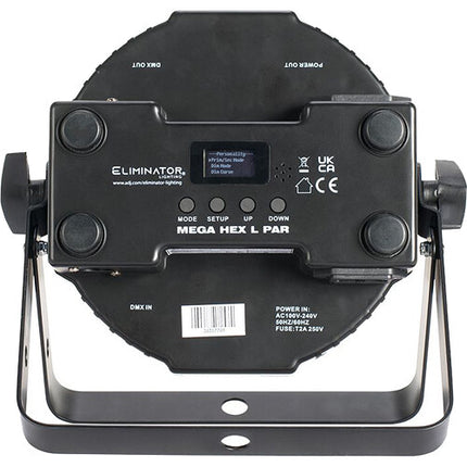 Eliminator Lighting Mega Hex L Par Luz LED RGBLA+UV 4x20W 17° haz con mando IR
