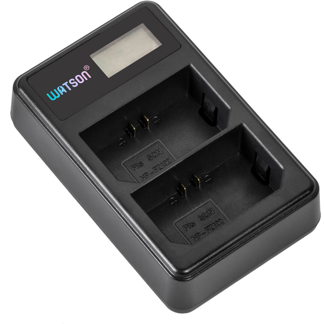 Watson Mini Duo Cargador USB-C para baterías Sony NP-FZ100 con pantalla LCD y adaptador AC