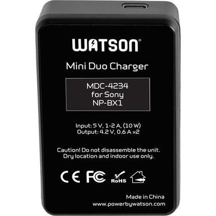 Watson Mini Duo Cargador USB-C para Baterías Sony NP-BX1 con Pantalla LCD y Adaptador AC