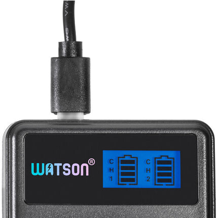 Watson Mini Duo Cargador USB-C para baterías Canon LP-E12 con pantalla LCD y adaptador AC