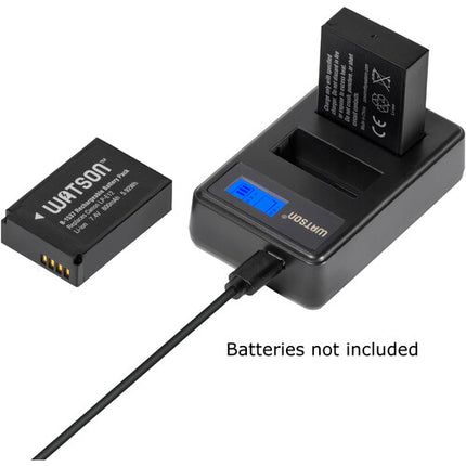 Watson Mini Duo Cargador USB-C para baterías Canon LP-E12 con pantalla LCD y adaptador AC