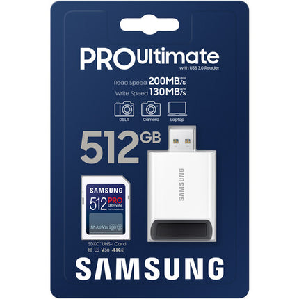 Samsung 512GB PRO Ultimate Tarjeta de Memoria UHS-I 200MBs con Lector