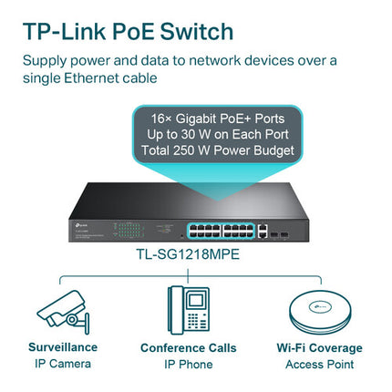 TP-Link JetStream TL-SG1218MPE Switch Gestionado 18 Puertos Gigabit 16 PoE+ 250W