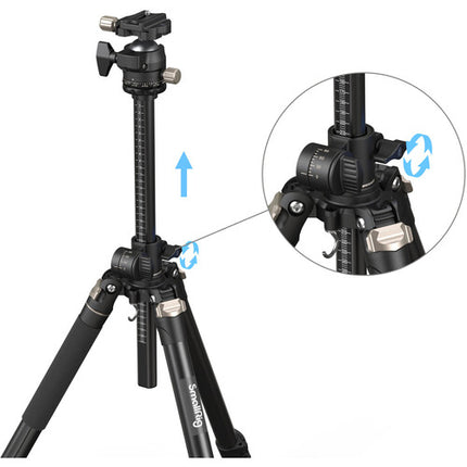 SmallRig CT200 Trípode de Aluminio con Columna Lateral Capacidad 10 kg Altura 26 a 185 cm y Cabeza Esférica con Placa de Liberación rápida