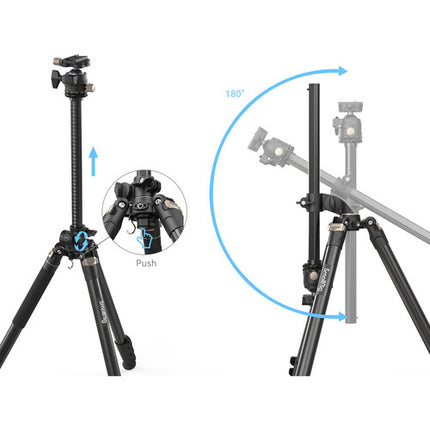 SmallRig CT200 Trípode de Aluminio con Columna Lateral Capacidad 10 kg Altura 26 a 185 cm y Cabeza Esférica con Placa de Liberación rápida