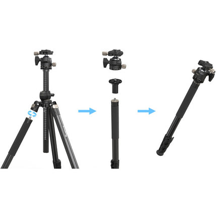 SmallRig CT200 Trípode de Aluminio con Columna Lateral Capacidad 10 kg Altura 26 a 185 cm y Cabeza Esférica con Placa de Liberación rápida