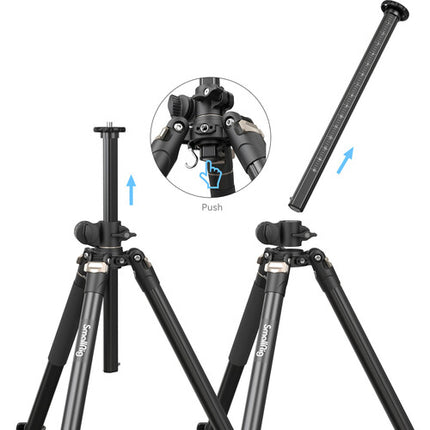 SmallRig CT200 Trípode de Aluminio con Columna Lateral Capacidad 10 kg Altura 26 a 185 cm y Cabeza Esférica con Placa de Liberación rápida