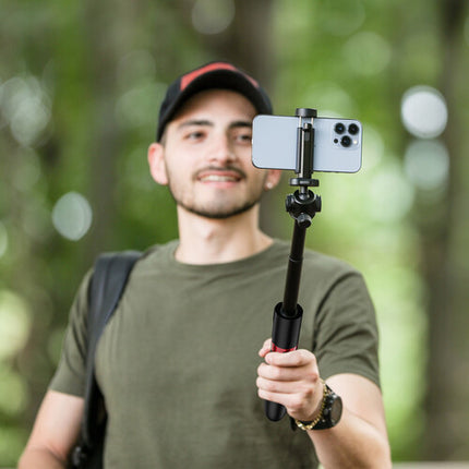 KraftGeek Trípode para Vlogging 42 Pulgadas Altura Ajustable Bluetooth Negro Rojo
