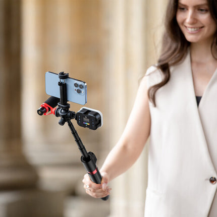 KraftGeek Trípode para Vlogging 42 Pulgadas Altura Ajustable Bluetooth Negro Rojo
