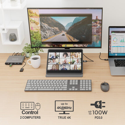 IOGEAR Access Pro+ KVM Switch de escritorio USB-C 2 Puertos 4K 60Hz 100W