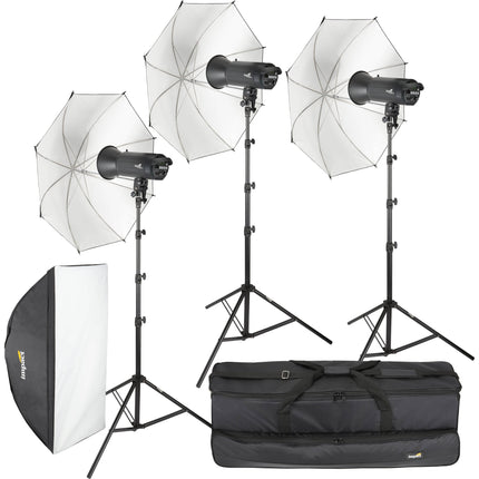 Impact 500Ws Monolight Kit de 3 Luces con Paraguas 40 y Softbox 24x36