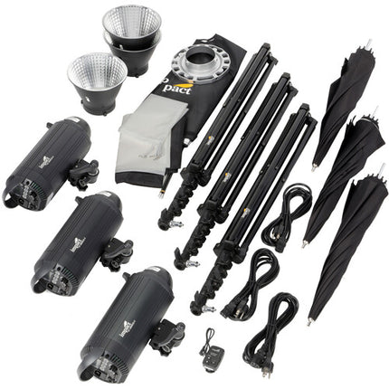 Impact 500Ws Monolight Kit de 3 Luces con Paraguas 40 y Softbox 24x36