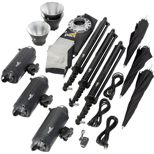 Impact 500Ws Monolight Kit de 3 Luces con Paraguas 40 y Softbox 24x36