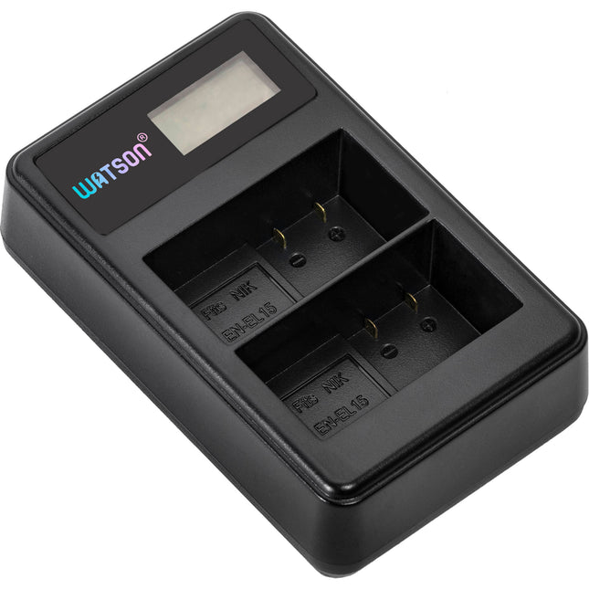 Watson Mini Duo Cargador USB-C para Baterías Nikon EN-EL15 con Pantalla LCD y Adaptador AC