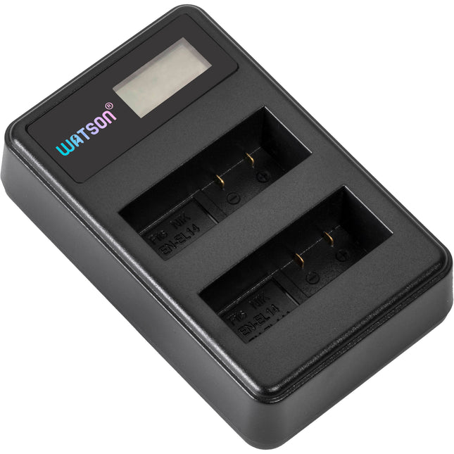 Watson Mini Duo Cargador USB-C para Baterías Nikon EN-EL14 con Pantalla LCD y Adaptador de Corriente