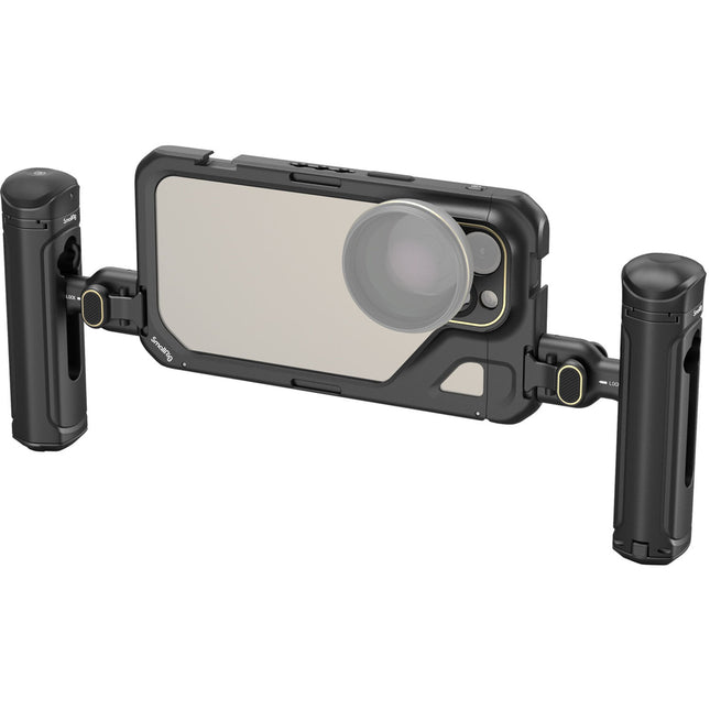 SmallRig Mobile Video Cage con doble mango para iPhone 15 Pro Max con monturas múltiples y asa inalámbrica