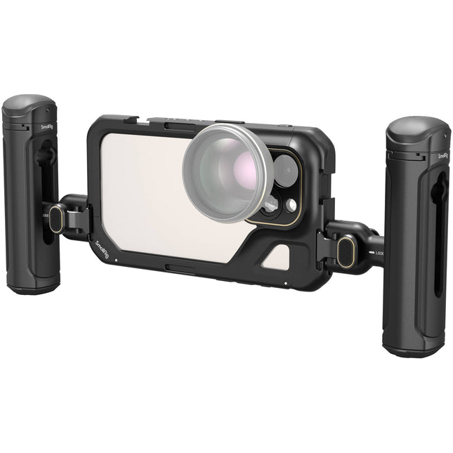 SmallRig Mobile Video Cage Kit para iPhone 15 Pro con doble asa y soporte M-Mount