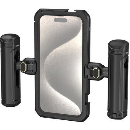 SmallRig Mobile Video Cage con doble mango para iPhone 15 Pro Max con monturas múltiples y asa inalámbrica