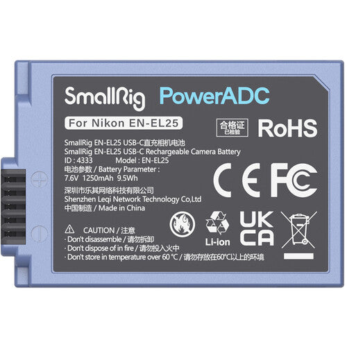 SmallRig NP-EL25 Batería USB-C 1250mAh para Cámaras Nikon Z30 Z50 Zfc Azul