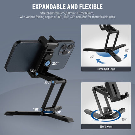 Neewer Soporte de Mesa para Smartphone con Montura y Zapatas Frías ajuste 3.1 a 3.9 pulgadas y rotación 300 grados