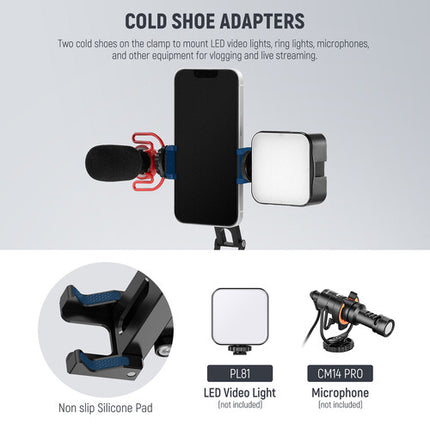 Neewer Soporte de Mesa para Smartphone con Montura y Zapatas Frías ajuste 3.1 a 3.9 pulgadas y rotación 300 grados
