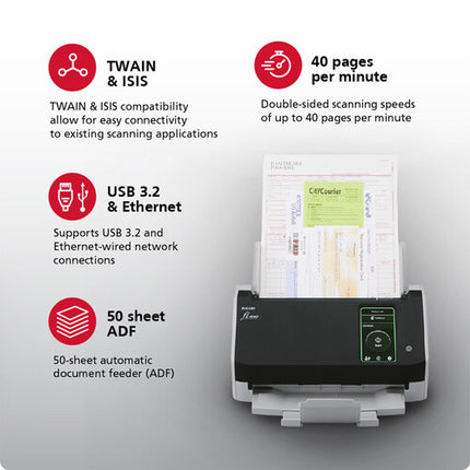 Ricoh fi-8040 Escáner de Escritorio 40 ppm 50 Hojas ADF con Garantía 4 Años