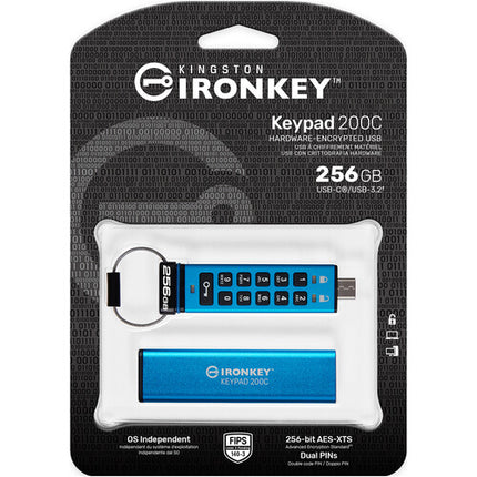 Kingston IronKey Keypad 200 USB-C 3.2 Gen 1 Unidad Flash 256GB 280MBs lectura 200MBs escritura