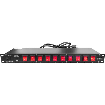 ProX 10-Way Edison Tira de Alimentación AC 10 Salidas 2 USB 1U Rack