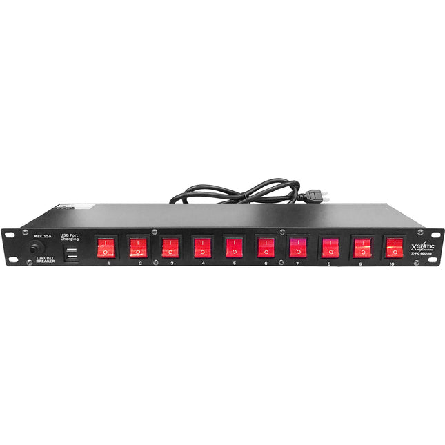 ProX 10-Way Edison Tira de Alimentación AC 10 Salidas 2 USB 1U Rack