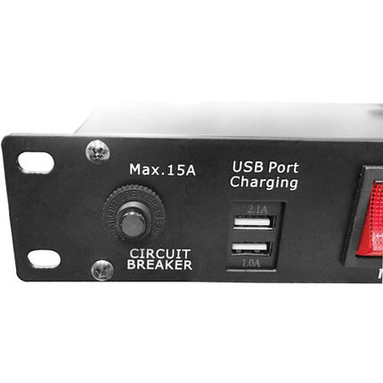 ProX 10-Way Edison Tira de Alimentación AC 10 Salidas 2 USB 1U Rack