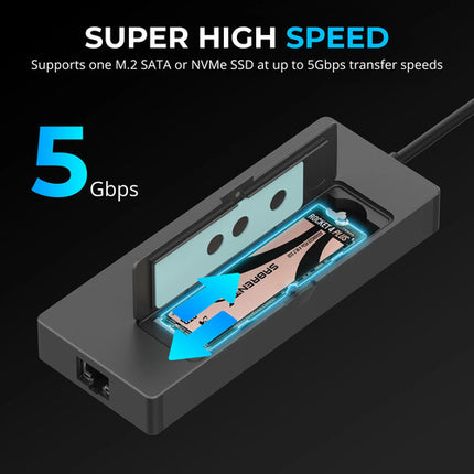 Sabrent USB-C Hub con 6 Puertos y Ranura M.2 SSD 4K 60Hz y 90W PD