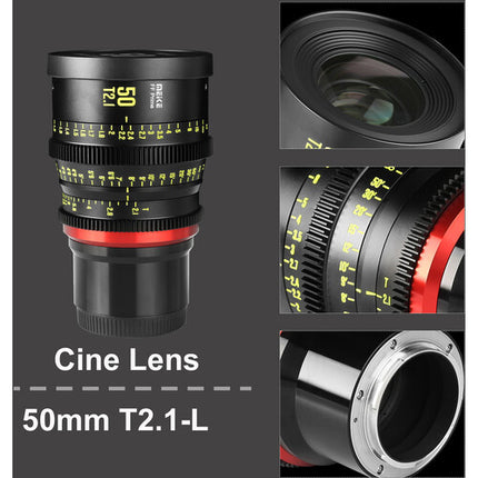 Meike 50mm T2.1 FF-Prime lentes cine con 23.6" enfoque mínimo y 330° rotación L Mount