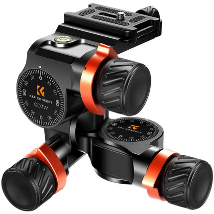 K&F Concept Cabezal de Trípode Geared 3 Vías Capacidad 6kg Altura 11.4cm con Placa de Liberación Rápida