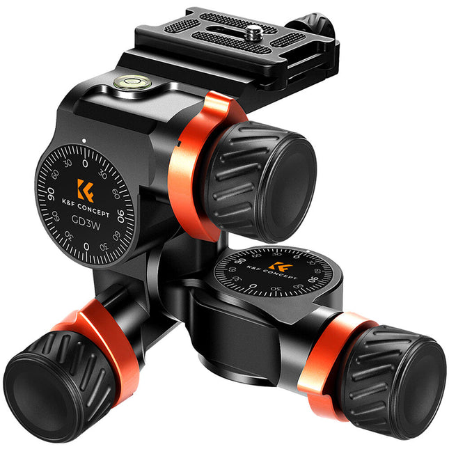 K&F Concept Cabezal de Trípode Geared 3 Vías Capacidad 6kg Altura 11.4cm con Placa de Liberación Rápida