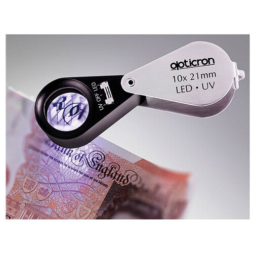 Opticron Lupa Plegable Metal 10x con Luz LED UV 0.8" y Estuche PU