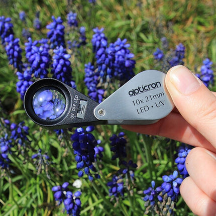 Opticron Lupa Plegable Metal 10x con Luz LED UV 0.8" y Estuche PU