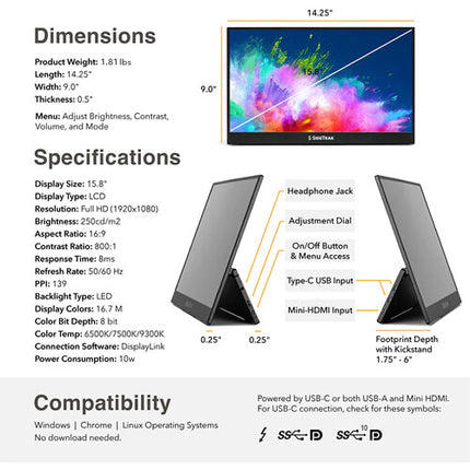 SideTrak Solo Pro HD Monitor portátil 15.8" Full HD 60 Hz USB-C