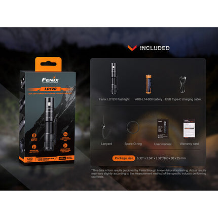 Fenix Linterna LD12R Recargable LED 600 Lúmenes IP68 Resistente Impactos
