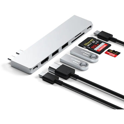Satechi Pro Hub Slim Silver Hub USB-C con HDMI 4K 60Hz y 100W carga